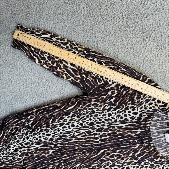 J Crew Merino Wool Top Womens Small Brown Animal Print Leopard 3/4 Sleeve Casual - Picture 4 of 8
